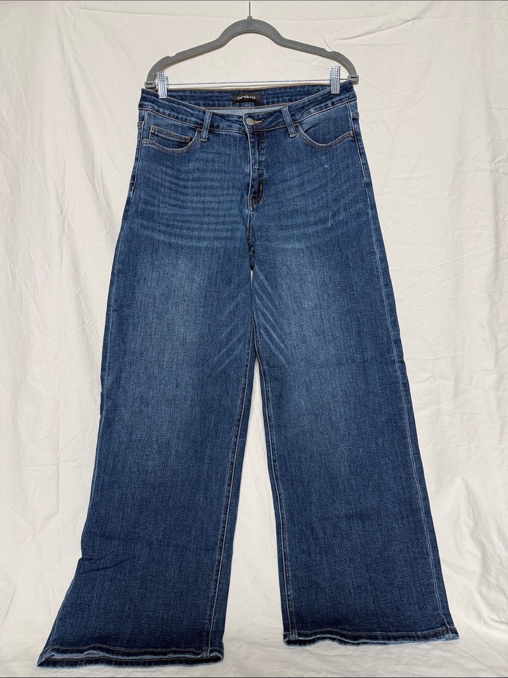 Women's Mid-Rise Wide Leg Jeans in Indigo Blue by Oneso